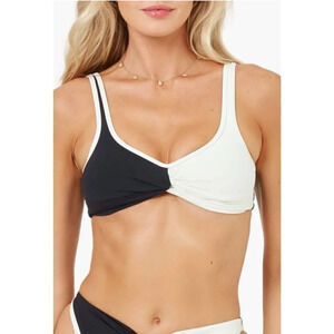 NWOT L*SPACE Cardi Black & White Colorblock Bikini Top